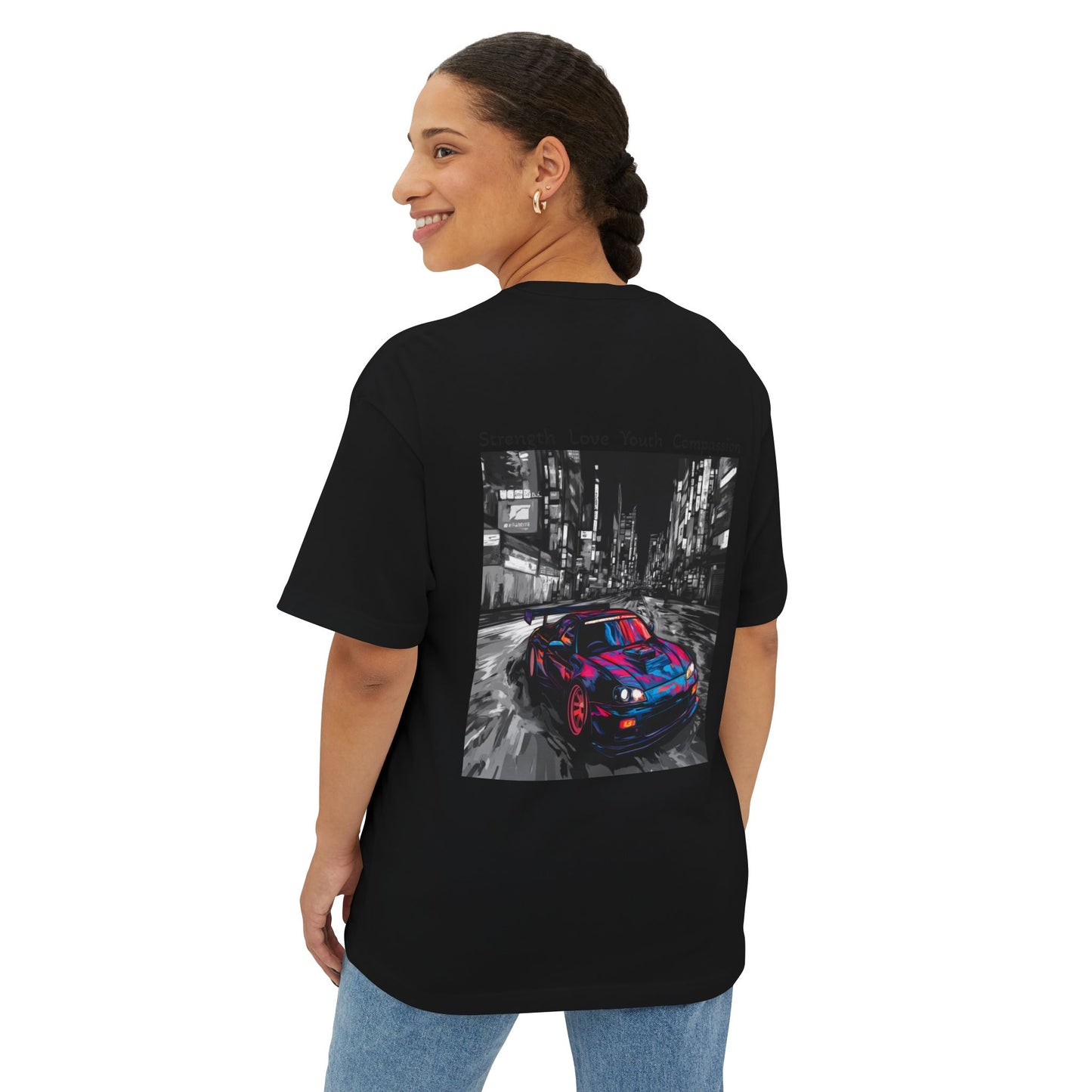 Urban Street Art Unisex Oversized Boxy Tee, Graphic Tee, Fashion Statement Shirt, Casual Wear, Gift for Car Enthusiasts