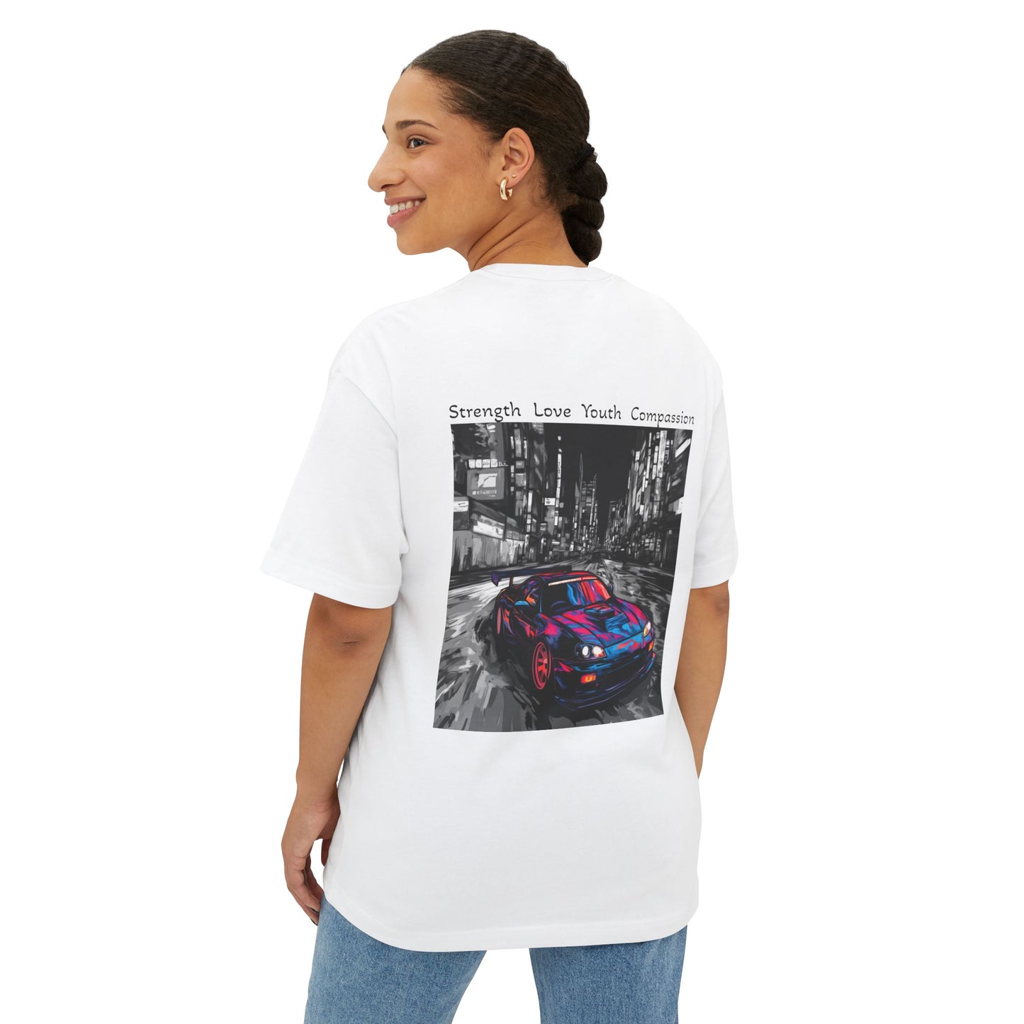 Urban Street Art Unisex Oversized Boxy Tee, Graphic Tee, Fashion Statement Shirt, Casual Wear, Gift for Car Enthusiasts